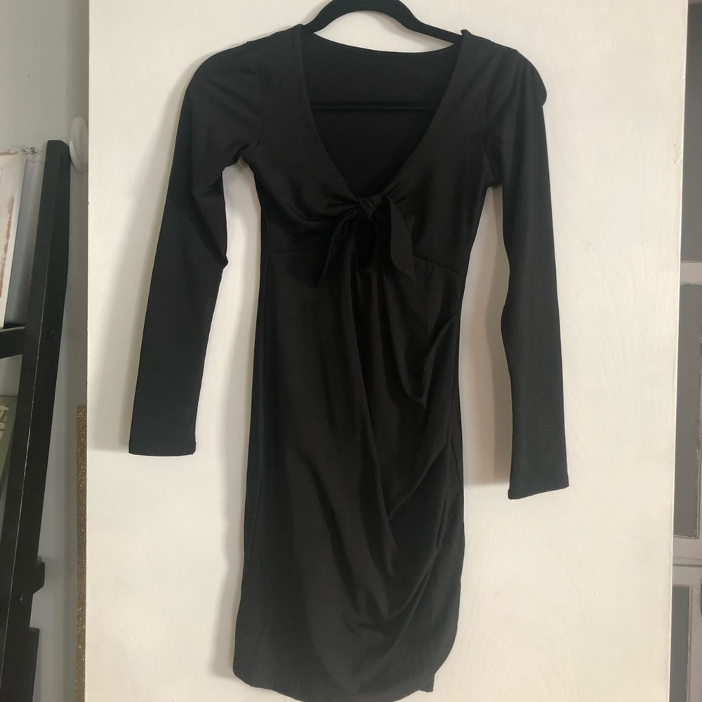 Long Sleeve Cut Off Front Sexy Mini Bodycon Dress